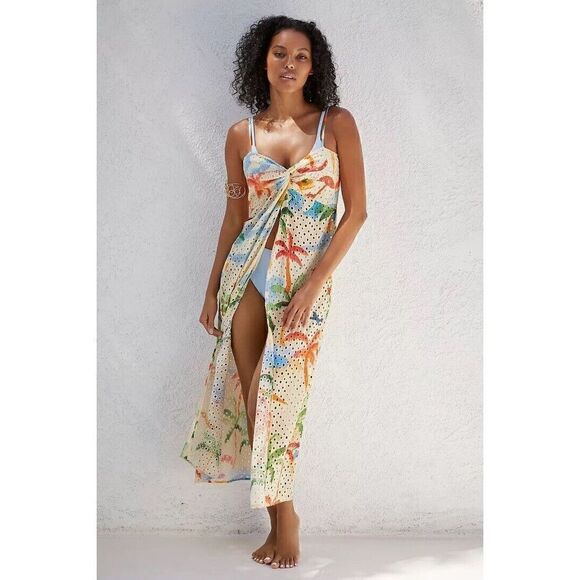 Anthropologie Farm Rio Copacabana Eyelet Dress Cover Up Tropical Midi XS NEW - Picture 4 of 16
